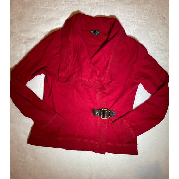 LRL Lauren Jeans Co Ralph Red Jacket Cardigan Sweater Top Buckle Closure - Picture 1 of 10